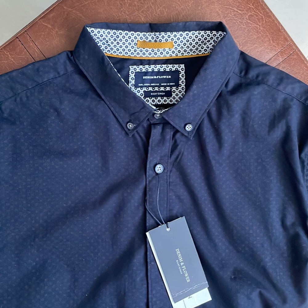 NWT Denim & Flower navy print dress shirt